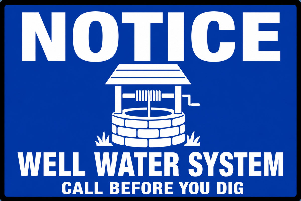 Notice Well Water System Call Before You Dig 4x6 vinyl sticker