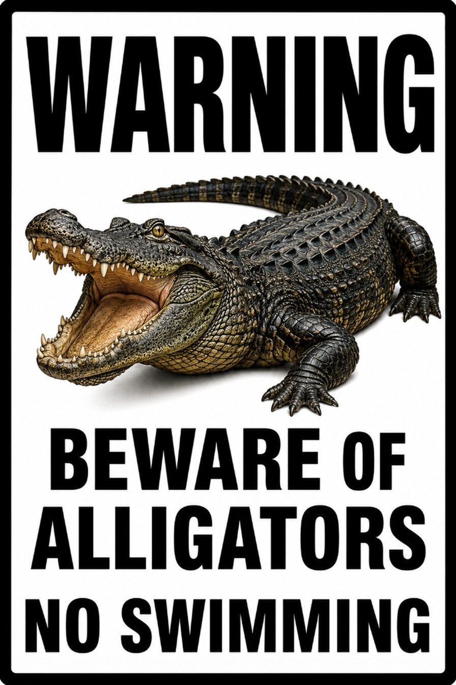 Warning Beware Of Alligators No Swimming 4x6 vinyl sticker
