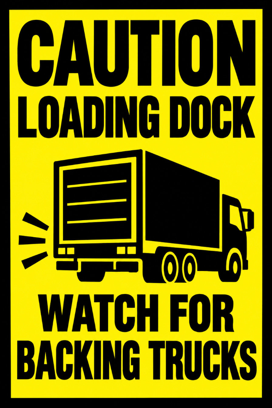 Caution Loading Dock Watch For Backing Trucks 4x6 vinyl sticker