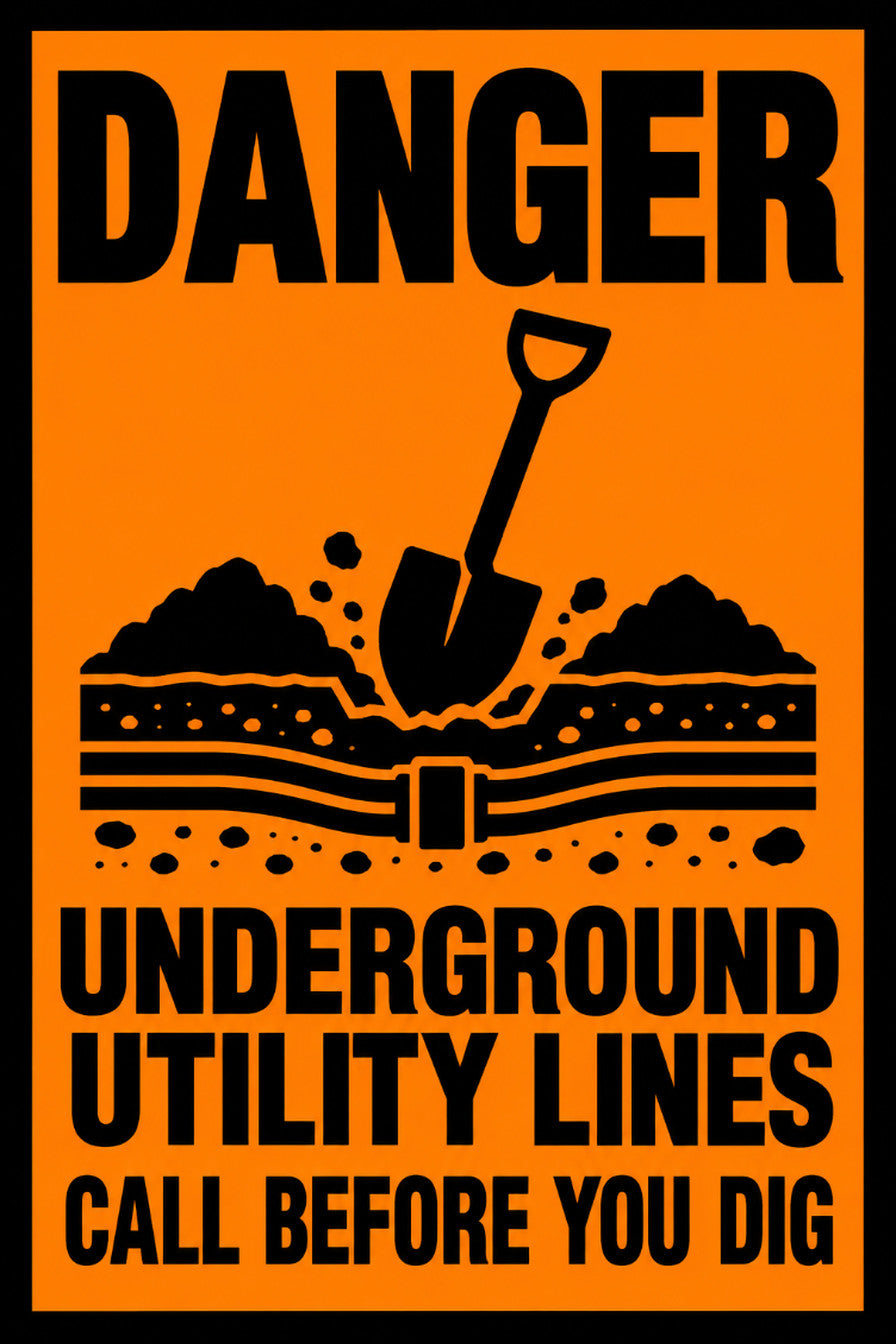 Danger Underground Utility Lines Call Before You Dig 4x6 vinyl sticker