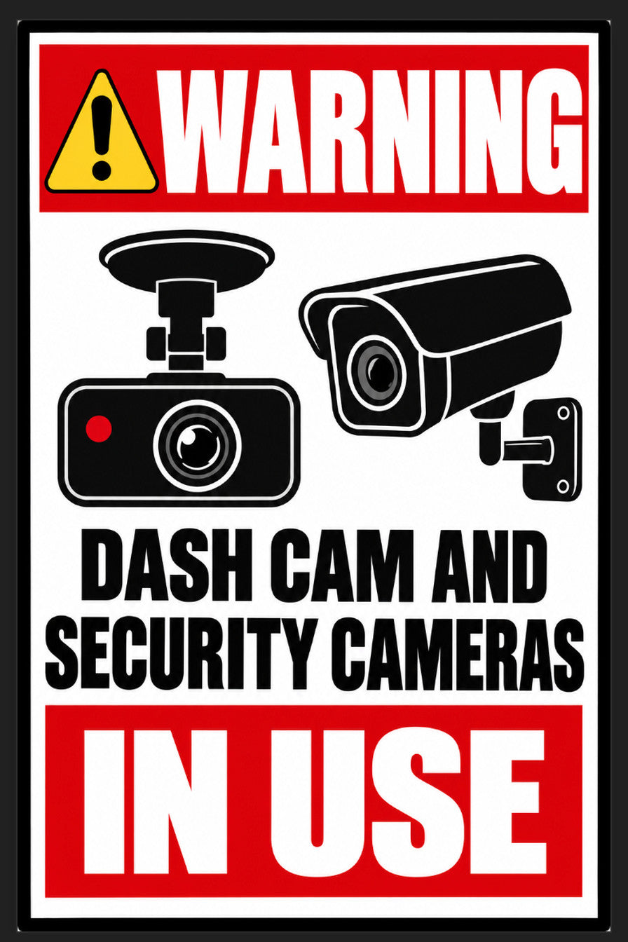 Warning Dash Cam and Security Cameras In Use 4x6 vinyl sticker