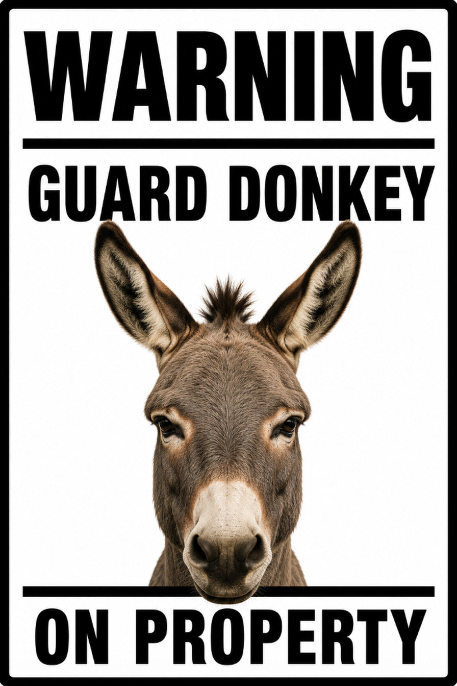Warning Guard Donkey On Property 4x6 vinyl sticker