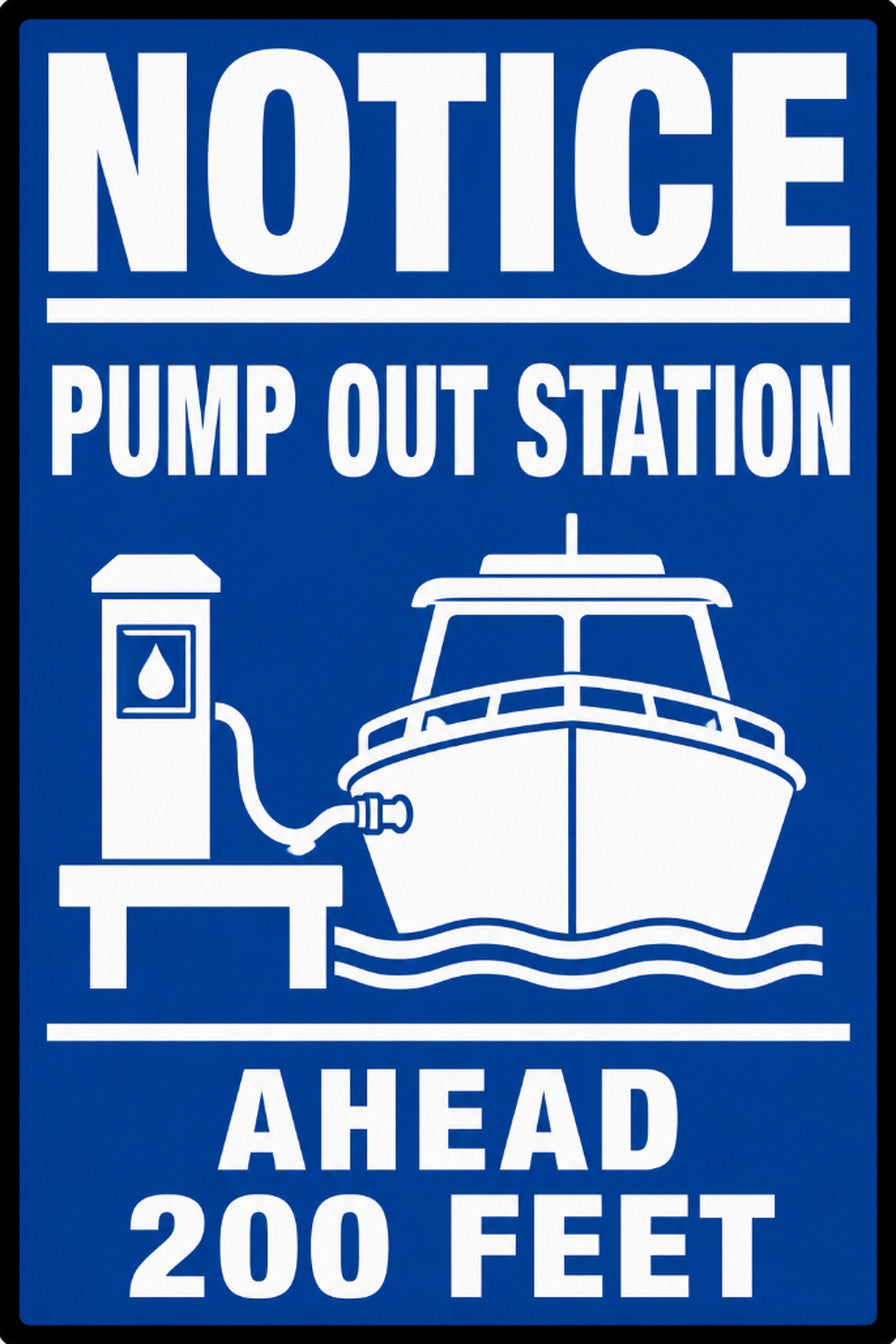 Notice Marina Pump Out Station Ahead 200 Feet 4x6 vinyl sticker