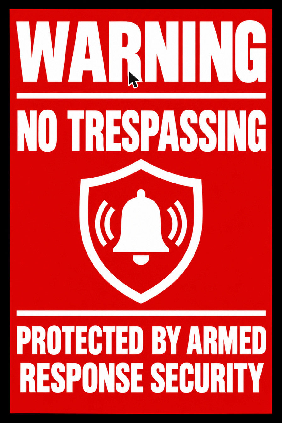 Warning No Trespassing Protected By Armed Response Security 4x6 vinyl sticker