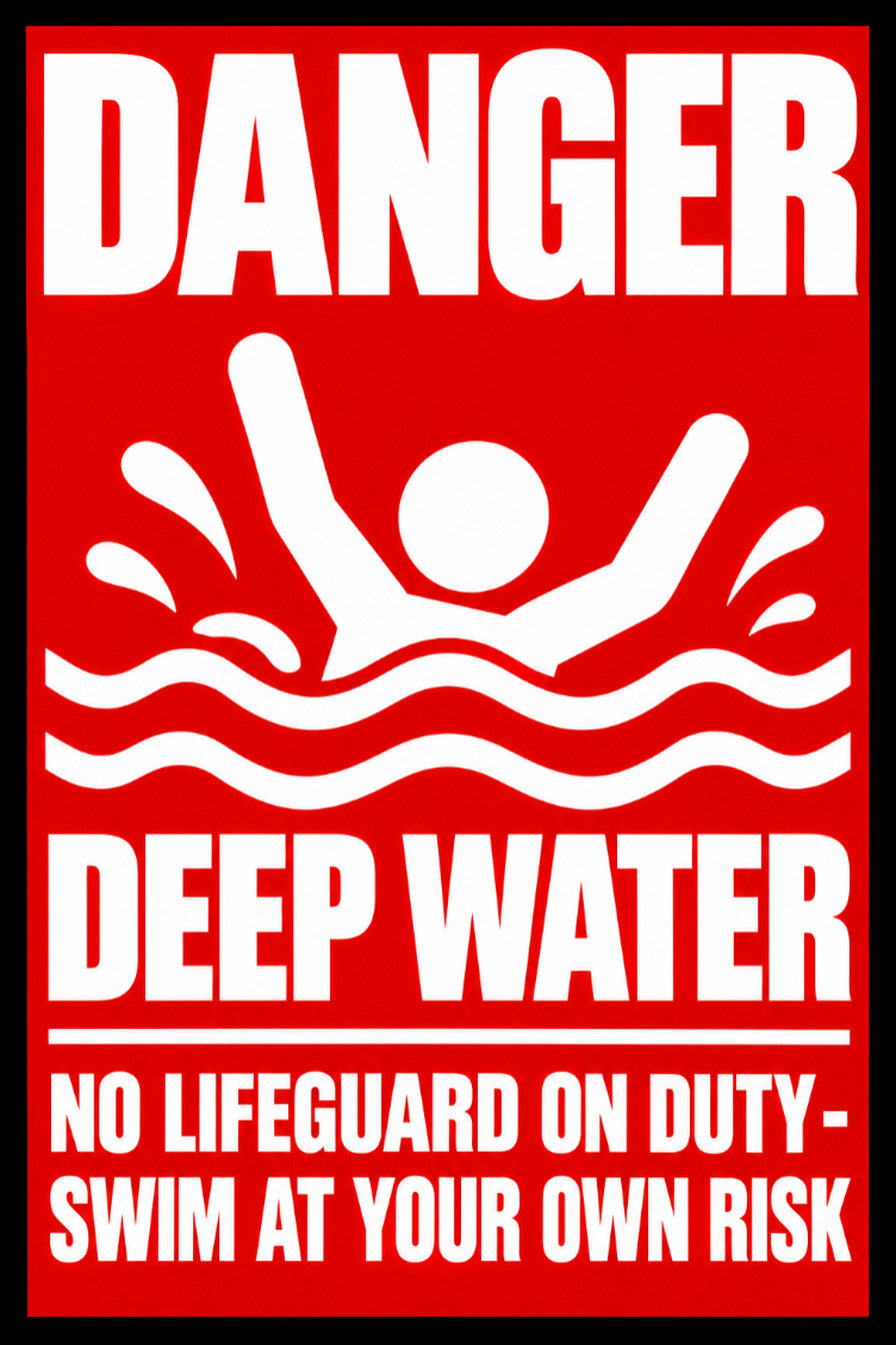 Danger Deep Water No Lifeguard 4x6 vinyl sticker