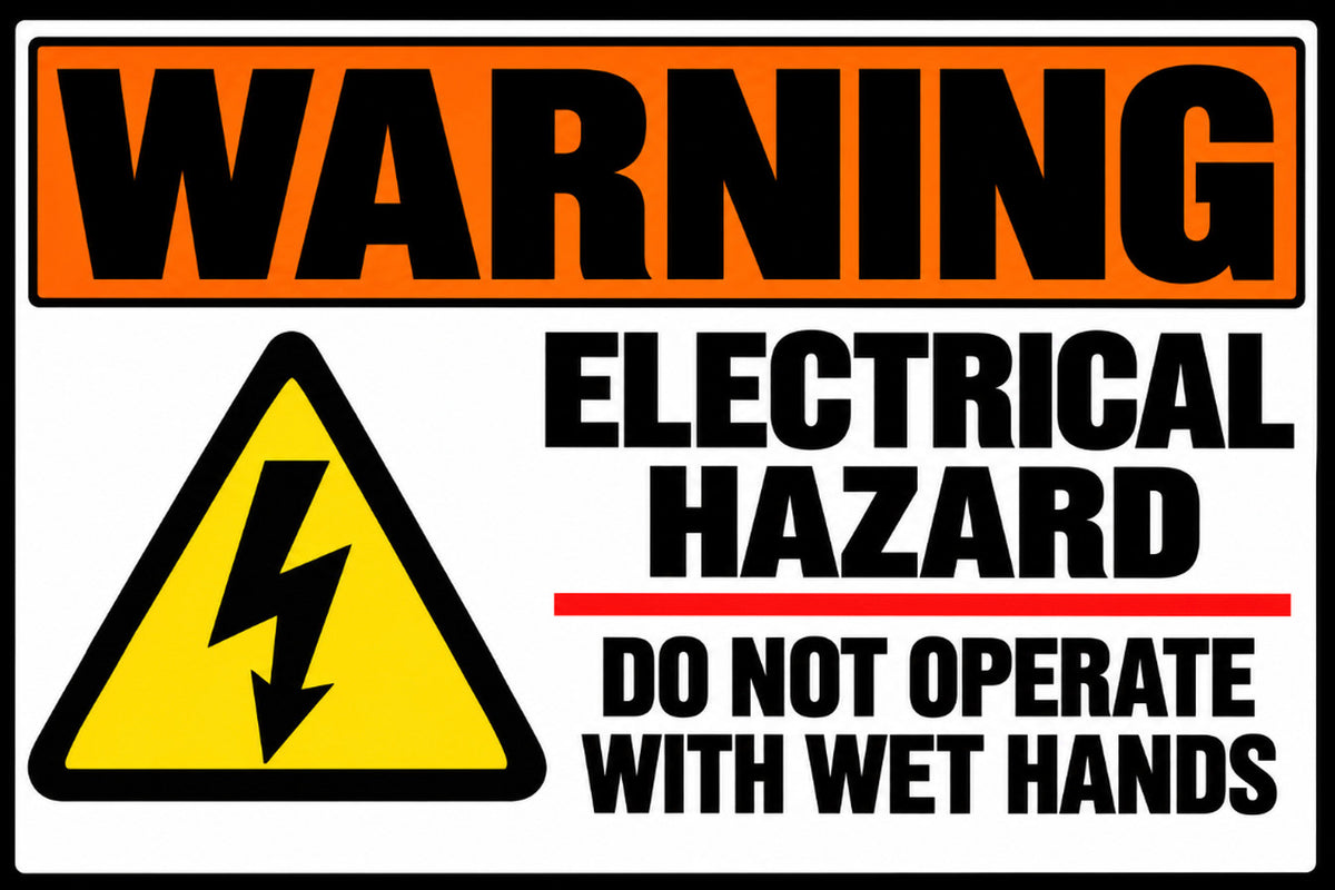 Warning Electrical Hazard Wet Hands Prohibited 4x6 vinyl sticker
