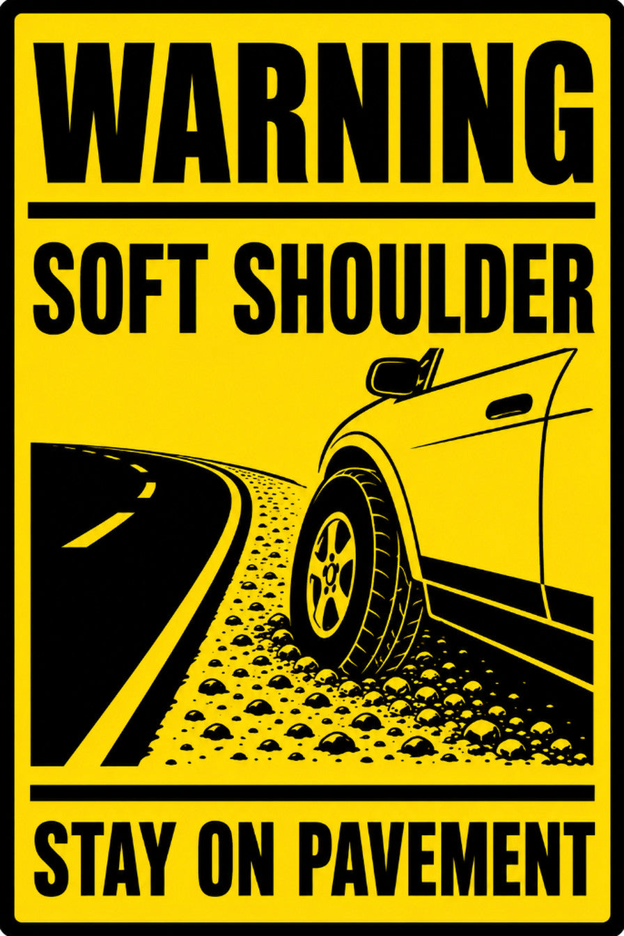 Warning Soft Shoulder Stay On Pavement 4x6 vinyl sticker