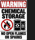 Warning Chemical Storage No Open Flames Or Sparks 4x6 vinyl sticker