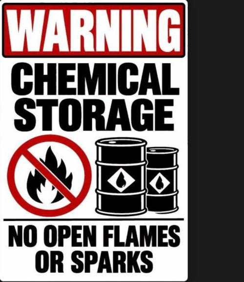 Warning Chemical Storage No Open Flames Or Sparks 4x6 vinyl sticker