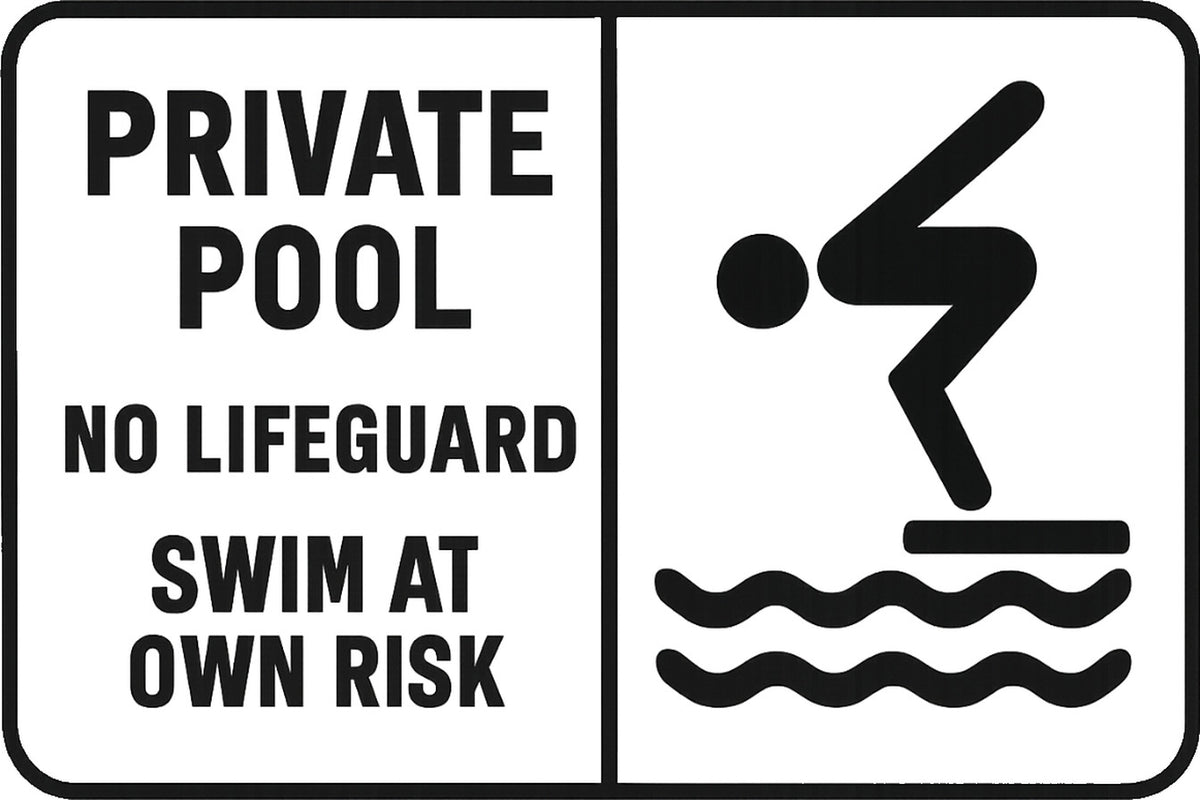 Private Pool No Lifeguard 4x6 vinyl sticker