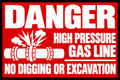 Danger High Pressure Gas Line No Digging 4x6 vinyl sticker