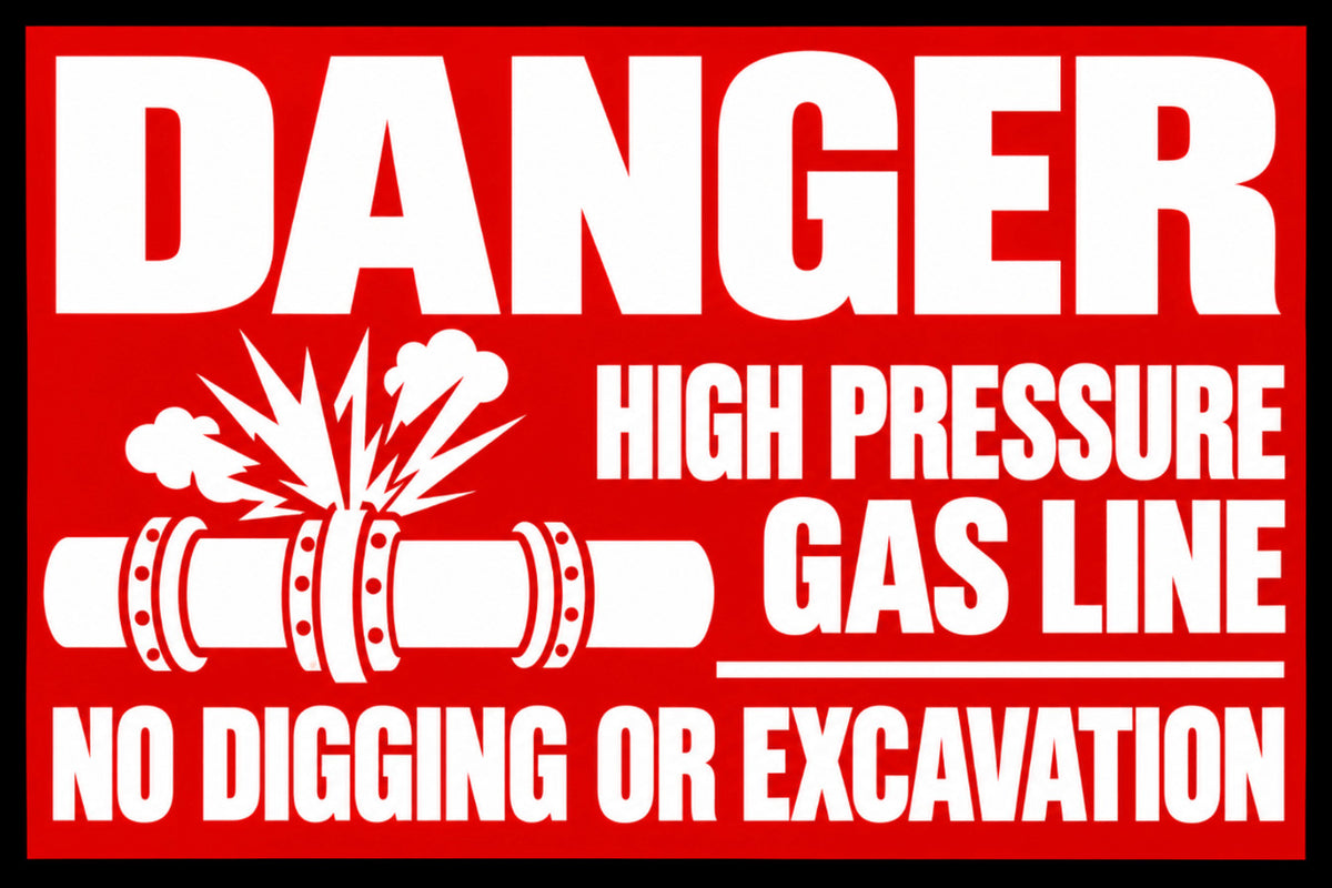 Danger High Pressure Gas Line No Digging 4x6 vinyl sticker