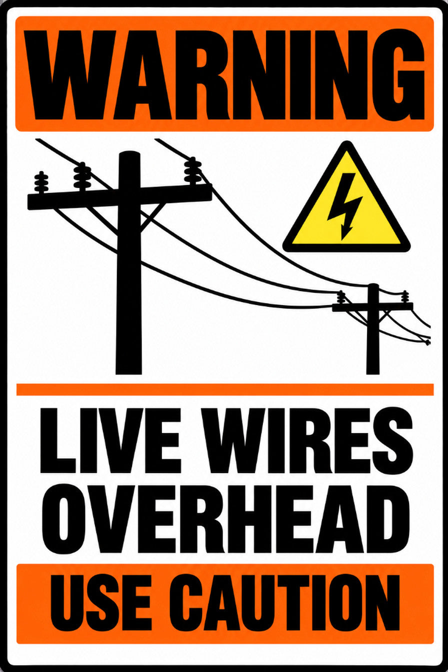 Warning Live Wires Overhead Use Caution 4x6 vinyl sticker