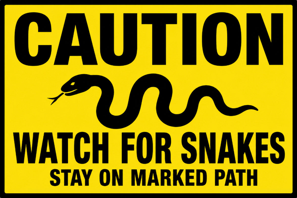 Caution Watch For Snakes Stay On Marked Path 4x6 vinyl sticker