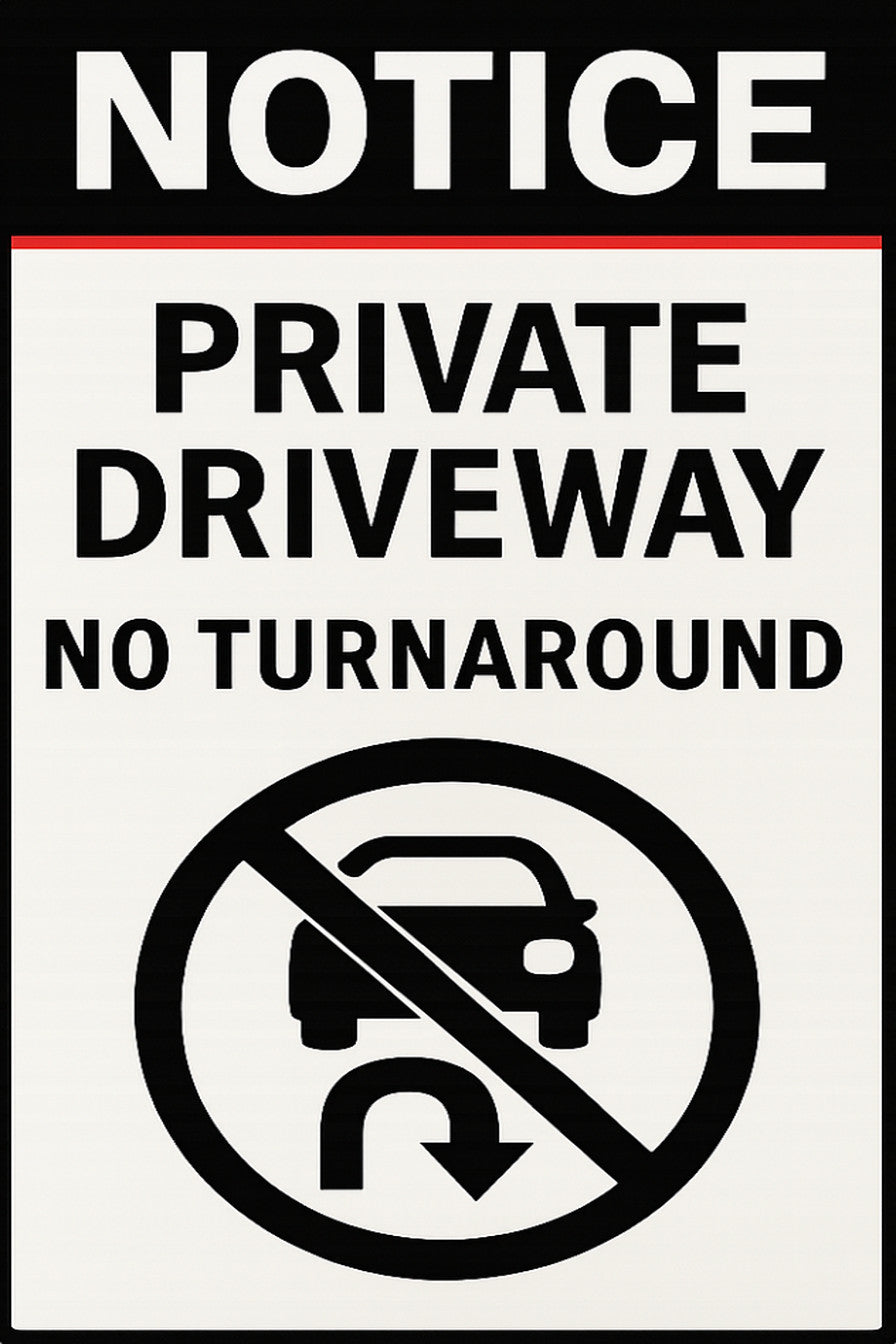 Private Driveway No Turnaround 4x6 vinyl sticker