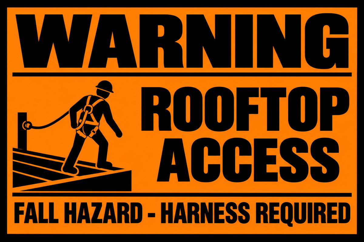 Warning Rooftop Access Fall Hazard 4x6 vinyl sticker
