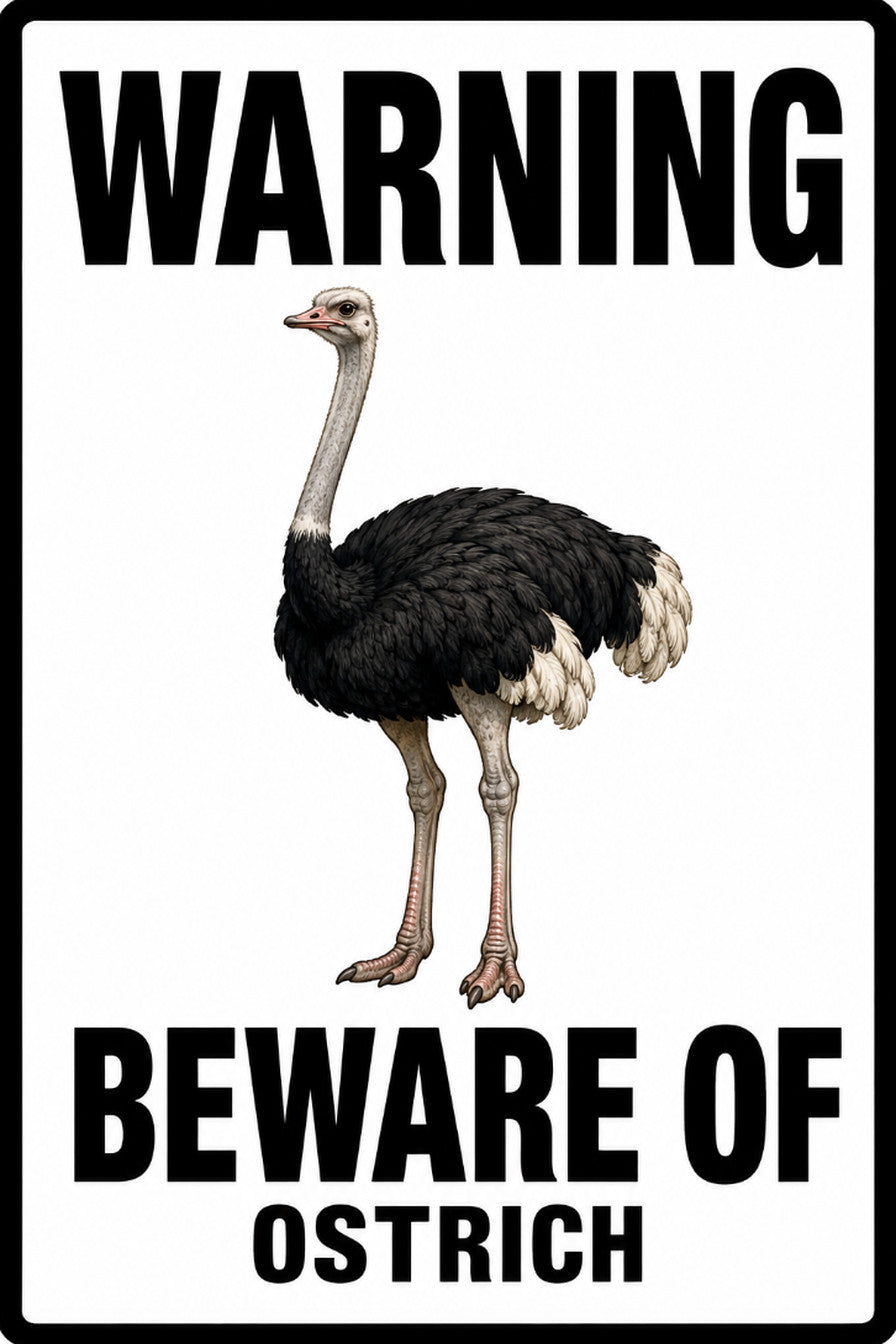 Warning Beware Of Ostrich 4x6 vinyl sticker