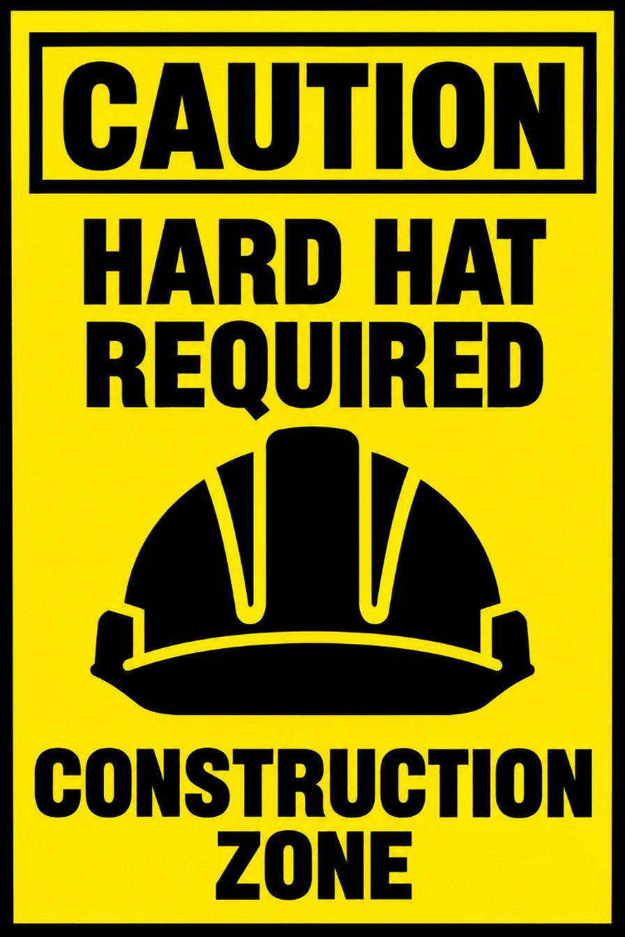Caution Hard Hat Required Construction Zone 4x6 vinyl sticker