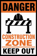 Danger Construction Zone Keep Out 4x6 vinyl sticker