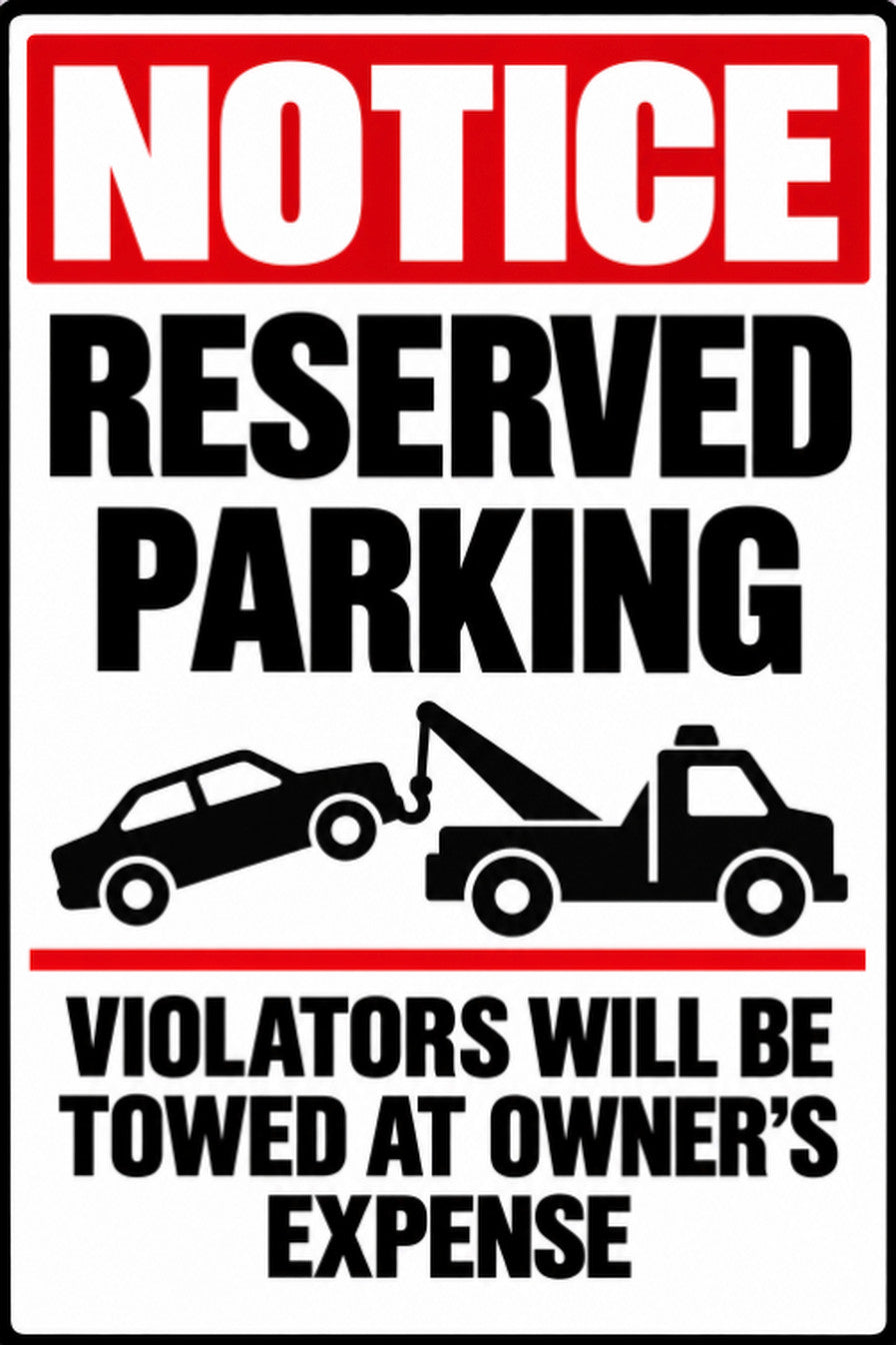 Notice Reserved Parking Violators Towed at Owners Expense 4x6 vinyl sticker