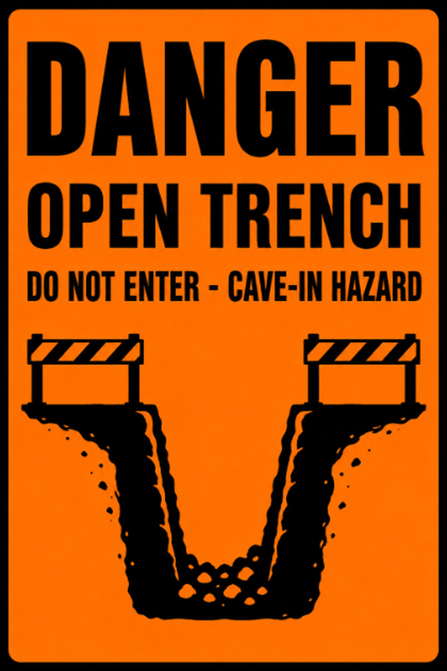 Danger Open Trench Cave-In Hazard 4x6 vinyl sticker