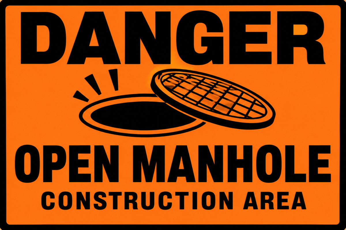 Danger Open Manhole Construction Area 4x6 vinyl sticker