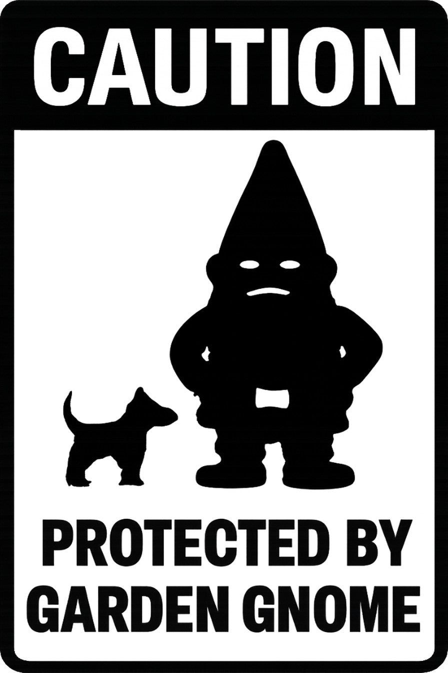 Caution Protected By Garden Gnome 4x6 vinyl sticker