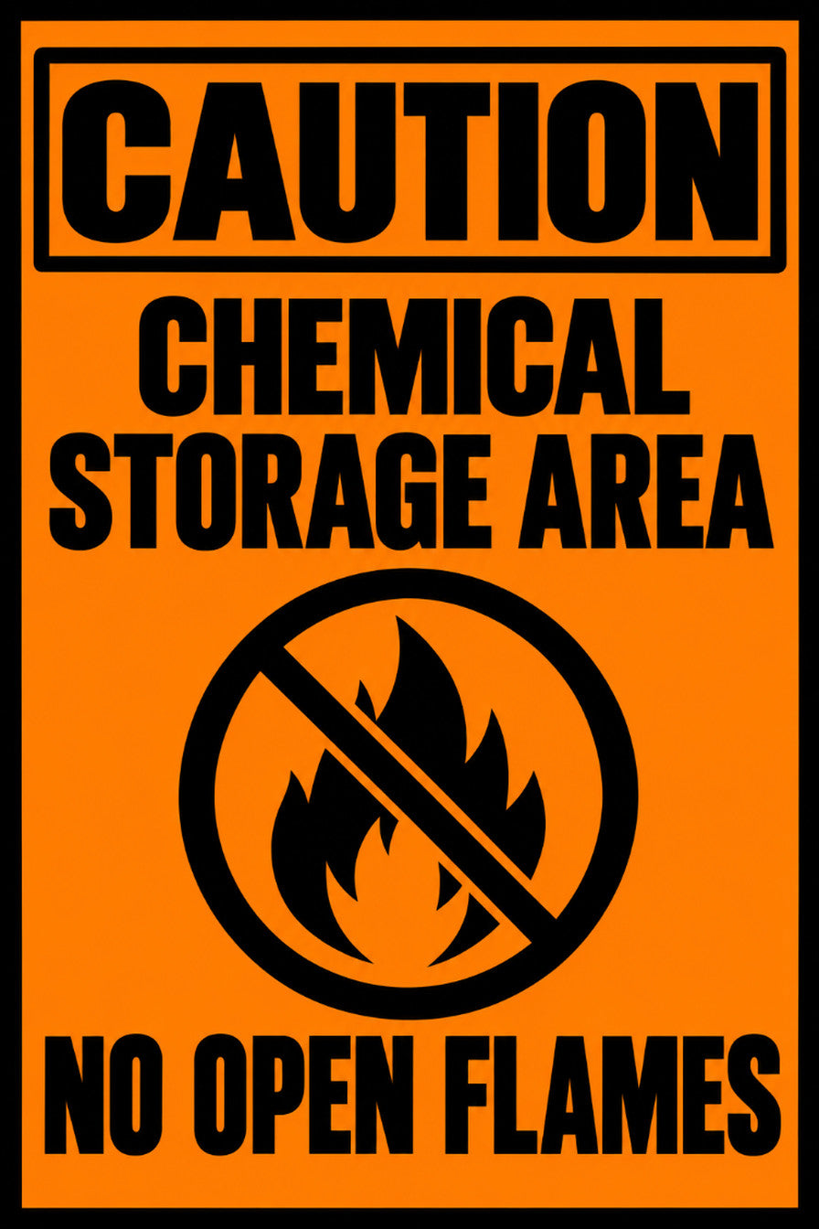 Caution Chemical Storage Area No Open Flames 4x6 vinyl sticker