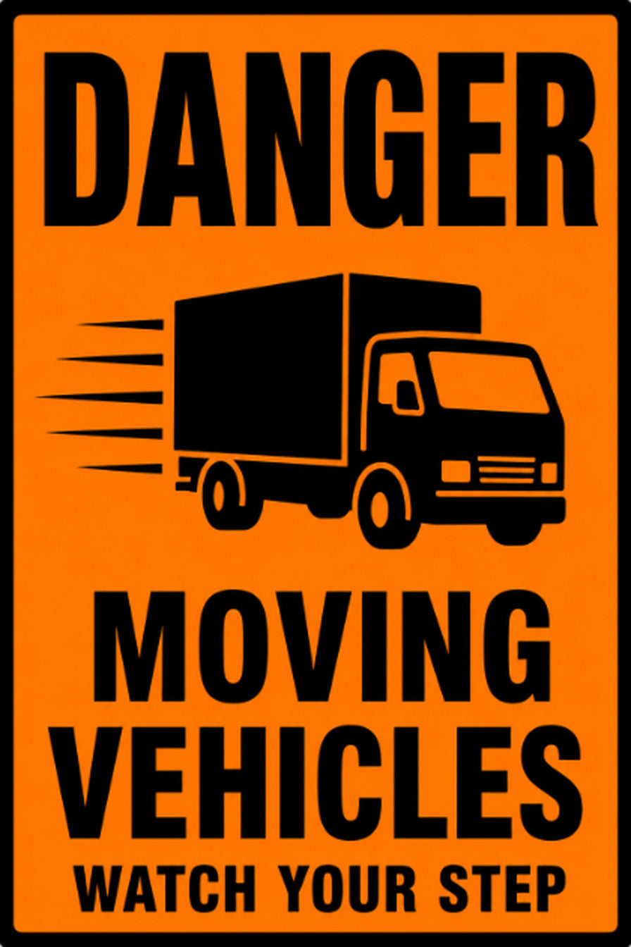 Danger Moving Vehicles Watch Your Step 4x6 vinyl sticker