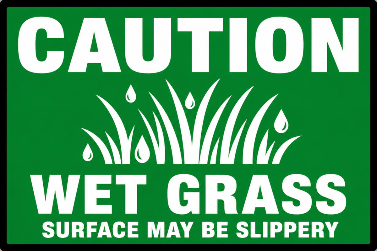 Caution Wet Grass Slippery Surface 4x6 vinyl sticker