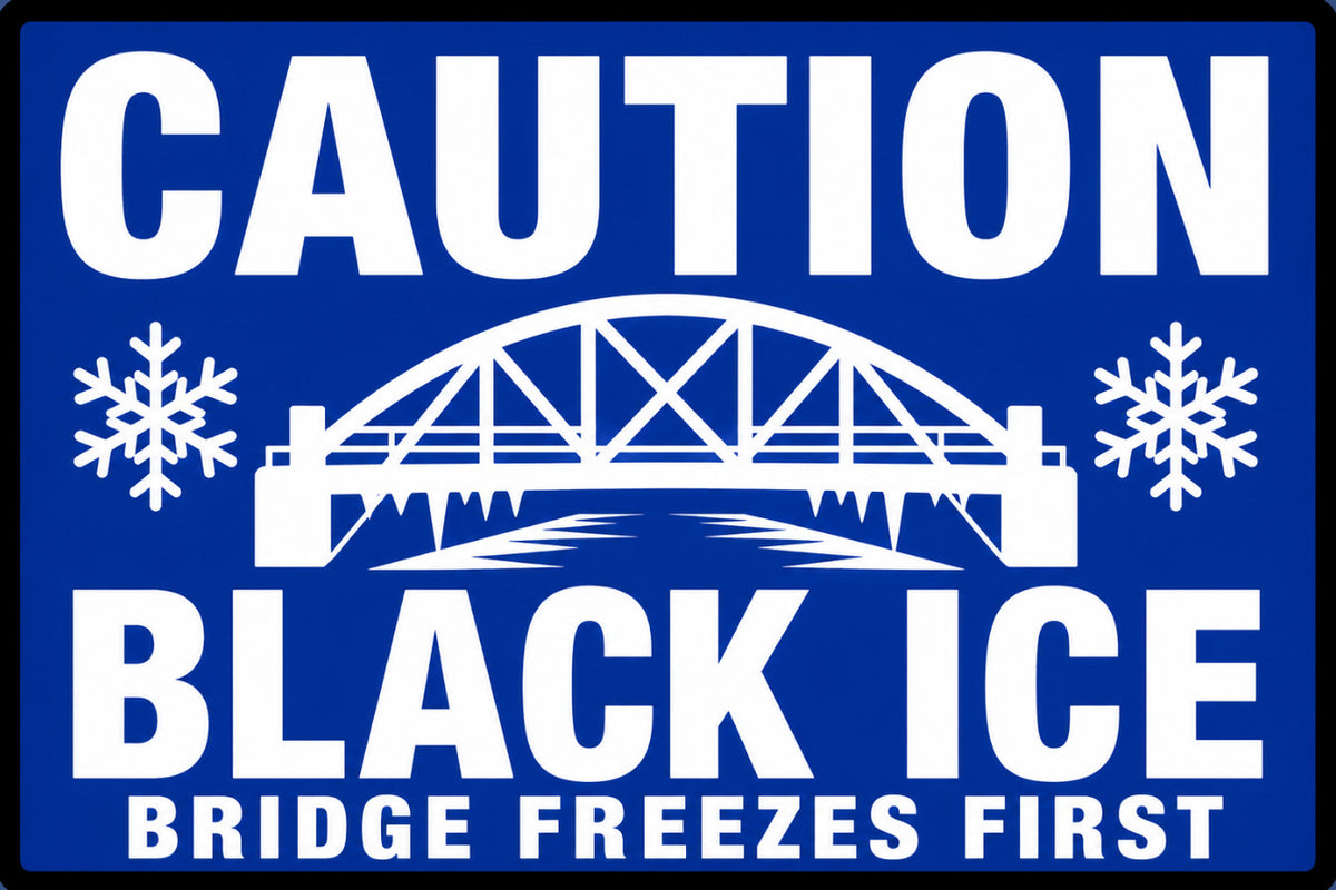 Caution Black Ice Bridge Freezes First 4x6 vinyl sticker