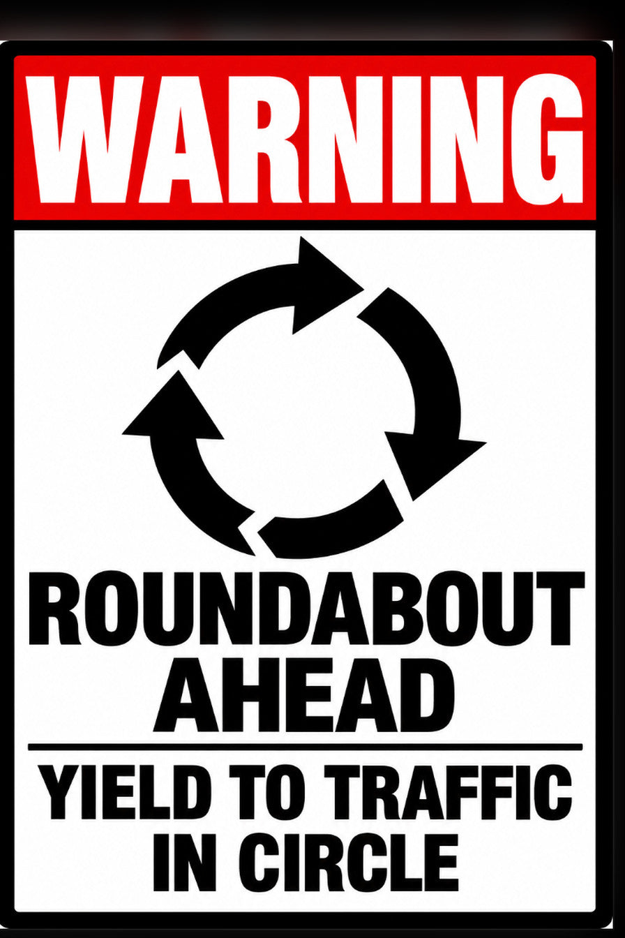 Warning Roundabout Ahead Yield To Traffic In Circle 4x6 vinyl sticker