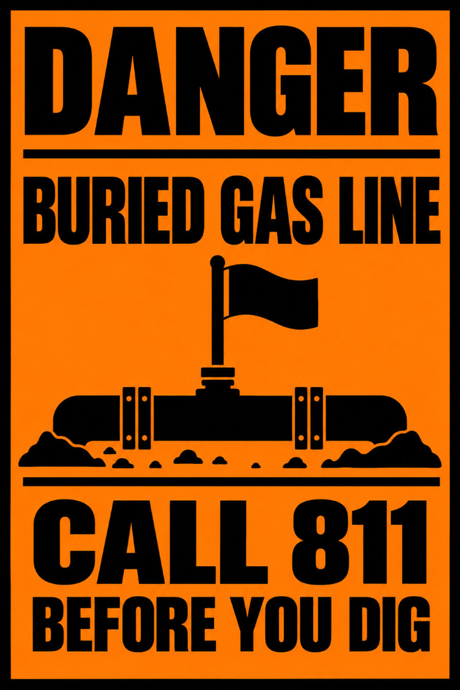 Danger Buried Gas Line Call 811 Before You Dig 4x6 vinyl sticker