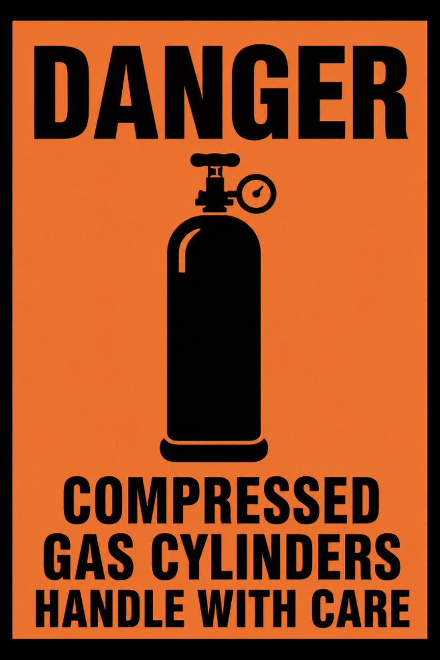 Danger Compressed Gas Cylinders Handle With Care 4x6 vinyl sticker
