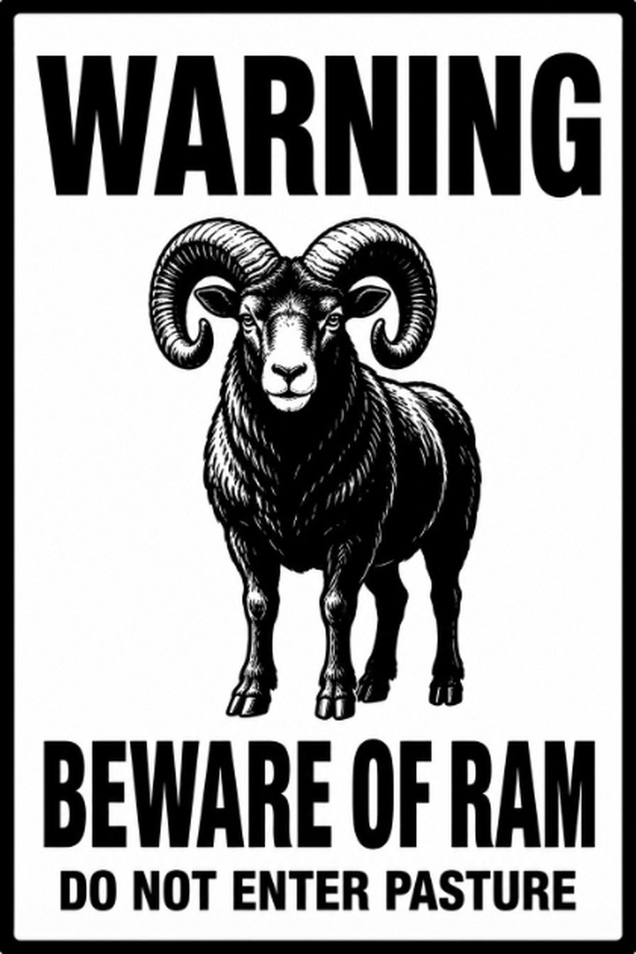Warning Beware of Ram Do Not Enter Pasture 4x6 vinyl sticker