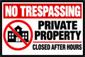 Private Property Closed After Hours No Trespassing 4x6 vinyl sticker