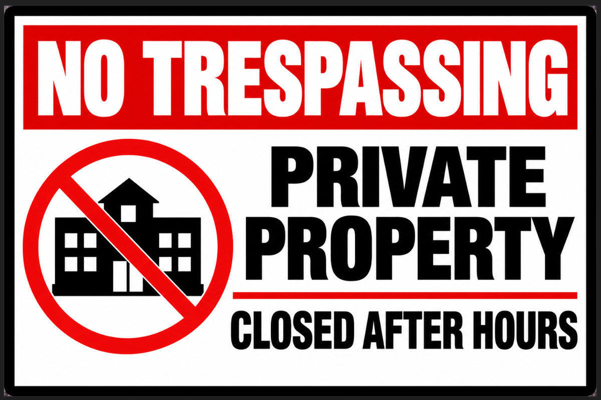 Private Property Closed After Hours No Trespassing 4x6 vinyl sticker