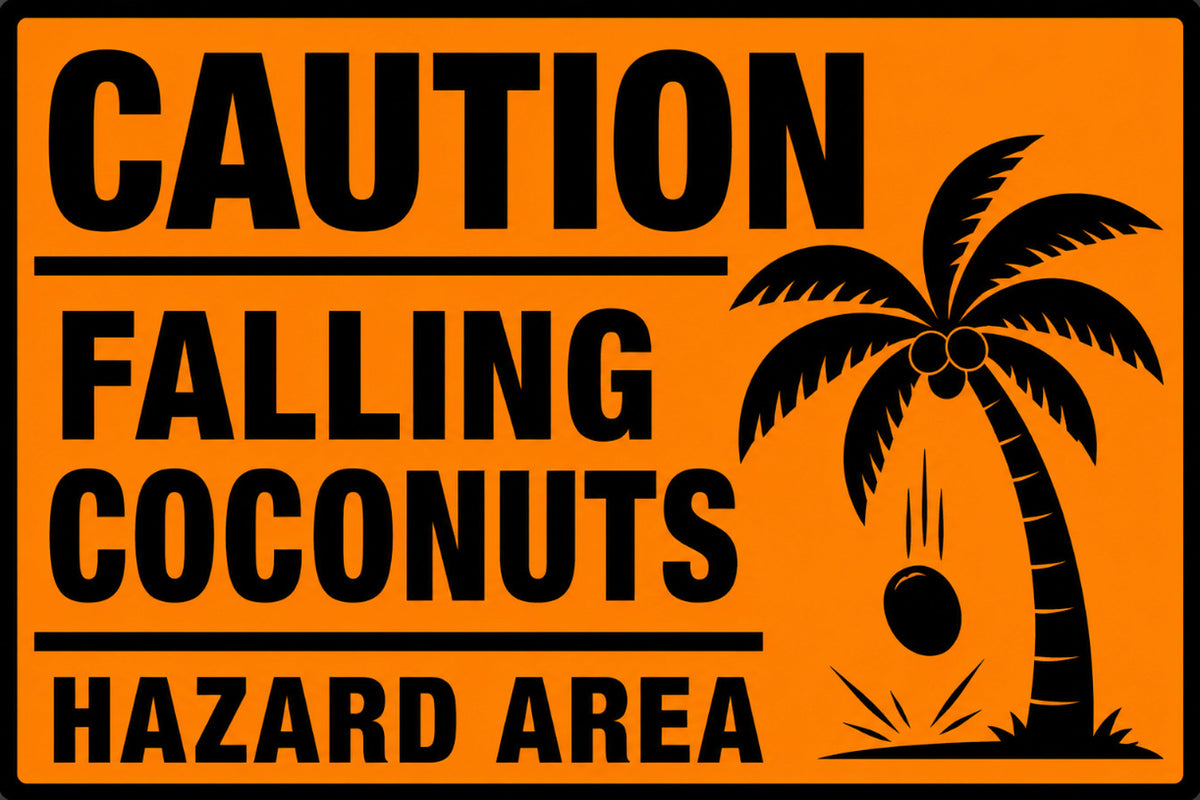 Caution Falling Coconuts Hazard Area 4x6 vinyl sticker