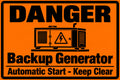 Danger Backup Generator Automatic Start Keep Clear 4x6 vinyl sticker