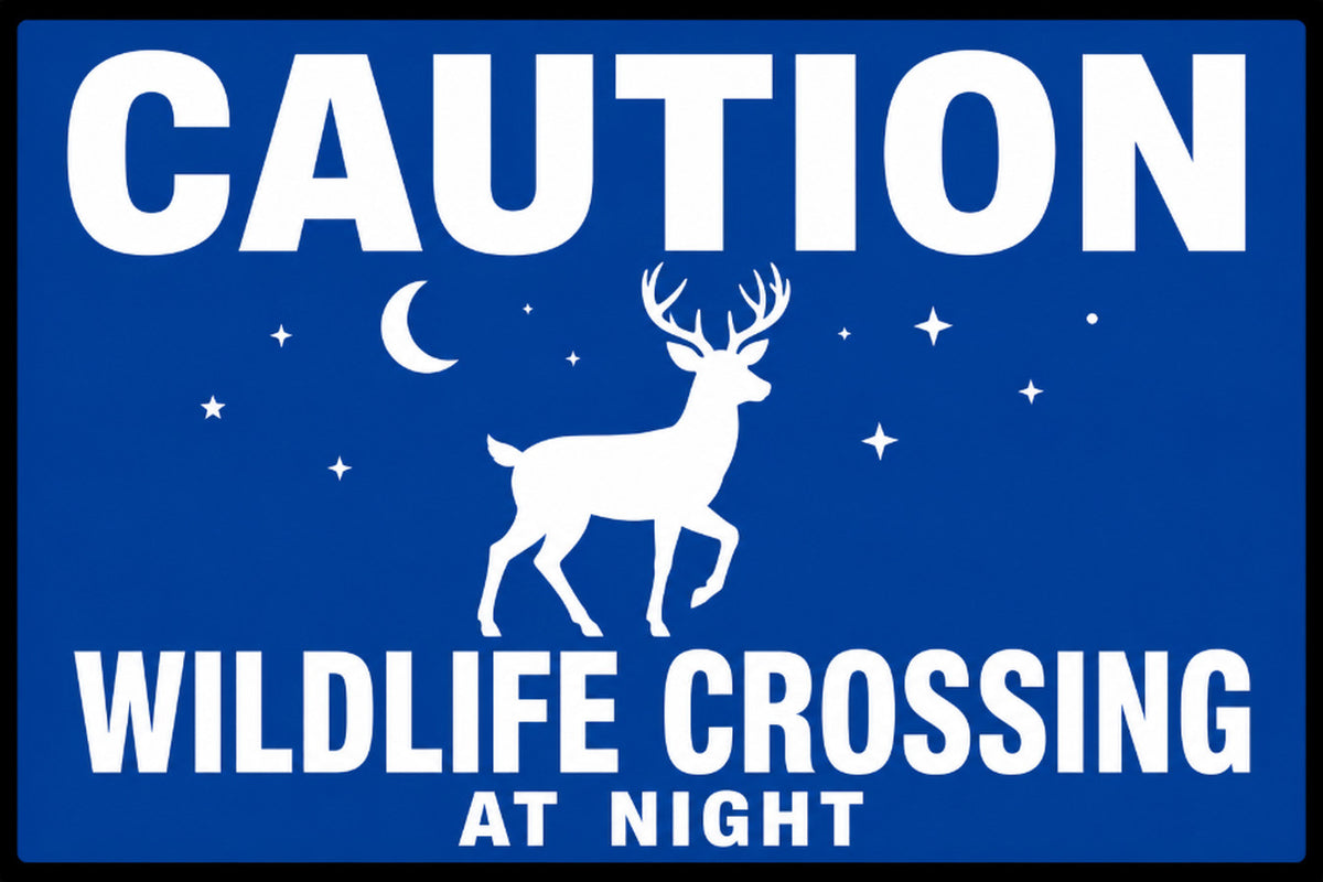 Caution Wildlife Crossing At Night 4x6 vinyl sticker