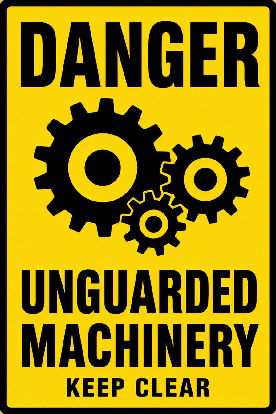 Danger Unguarded Machinery Keep Clear 4x6 vinyl sticker
