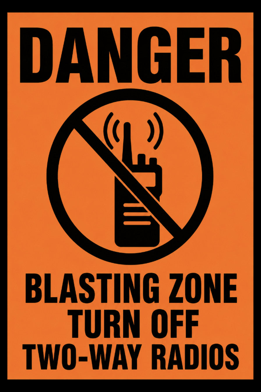 Danger Blasting Zone Turn Off Two-Way Radios 4x6 vinyl sticker