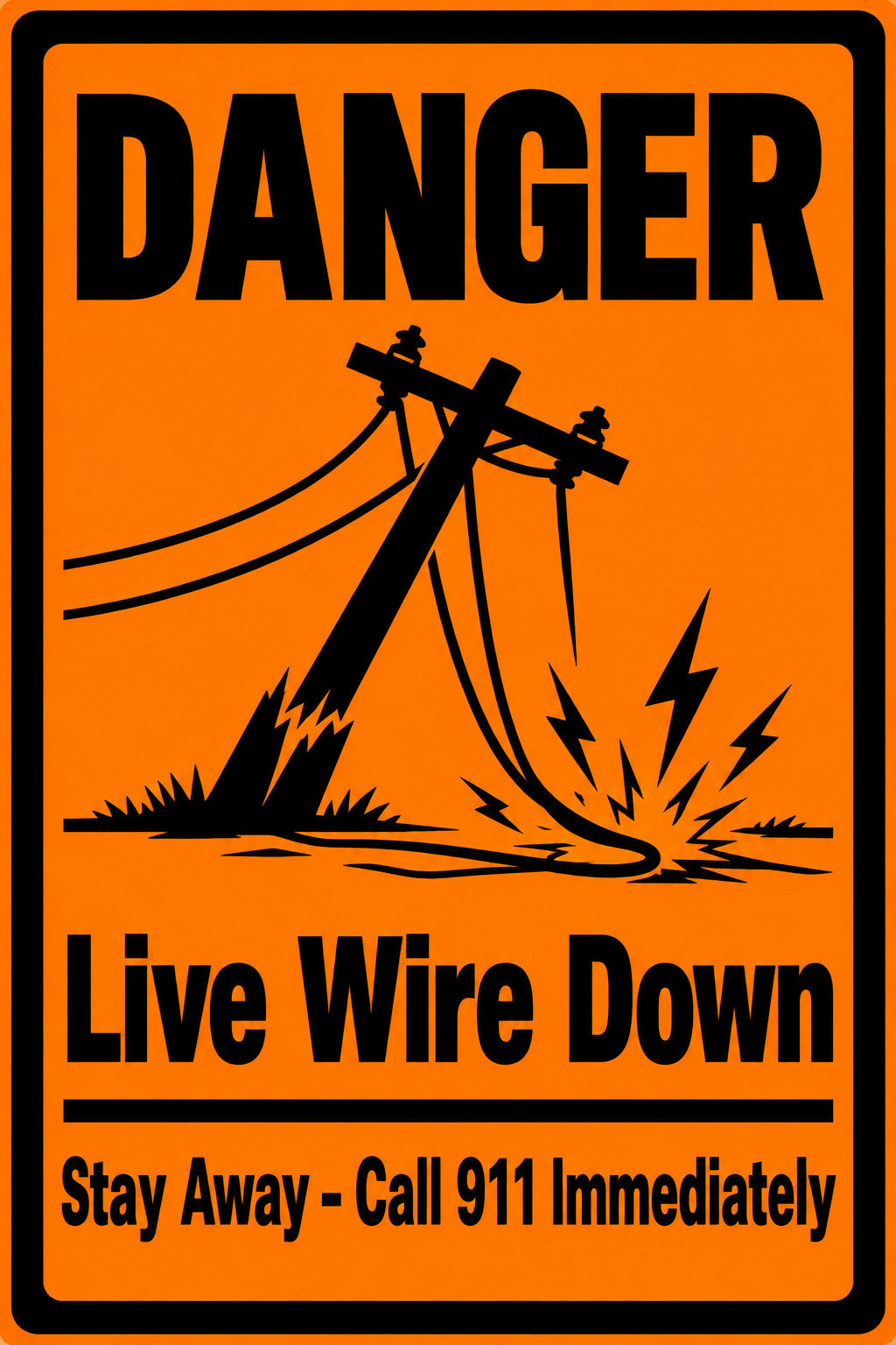 Danger Live Wire Down Stay Away Call 911 Immediately 4x6 vinyl sticker