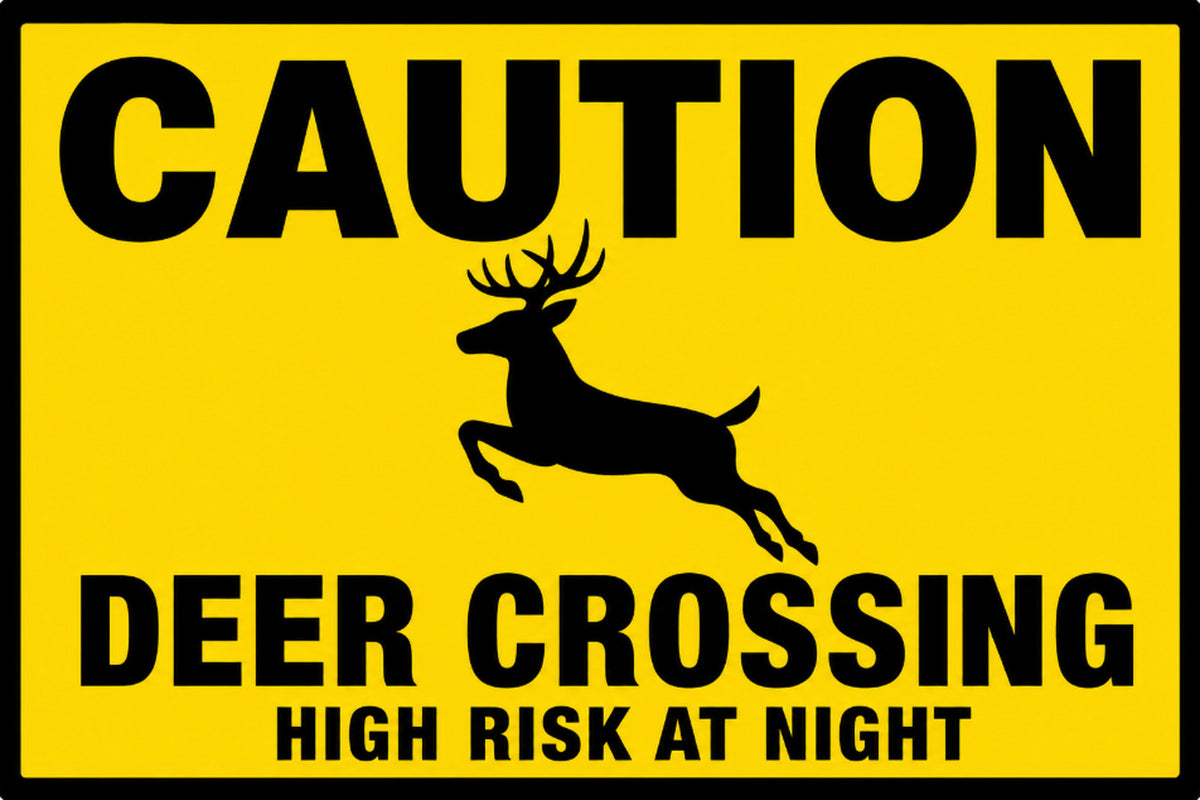 Caution Deer Crossing High Risk At Night 4x6 vinyl sticker