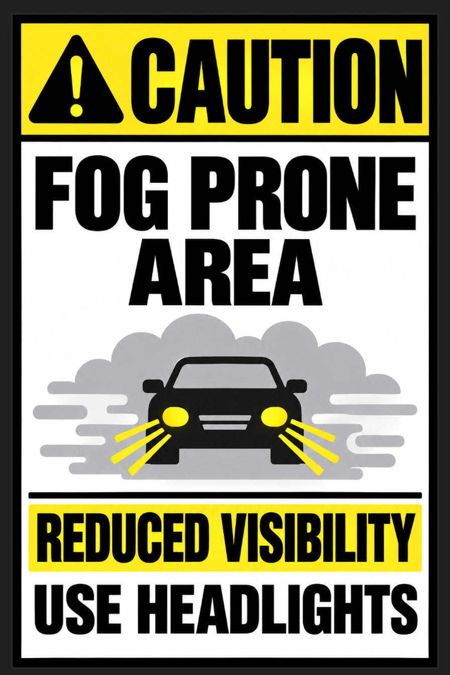 Caution Fog Prone Area Reduced Visibility 4x6 vinyl sticker