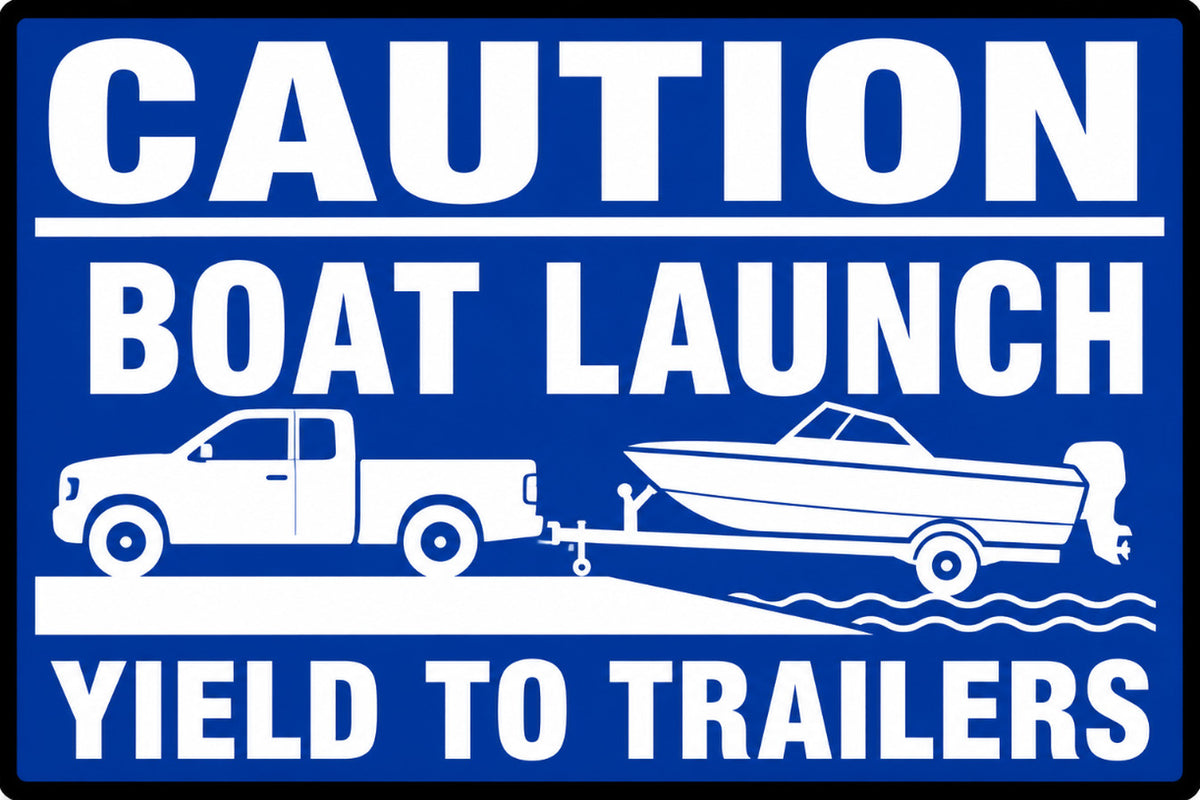 Caution Boat Launch Yield To Trailers 4x6 vinyl sticker