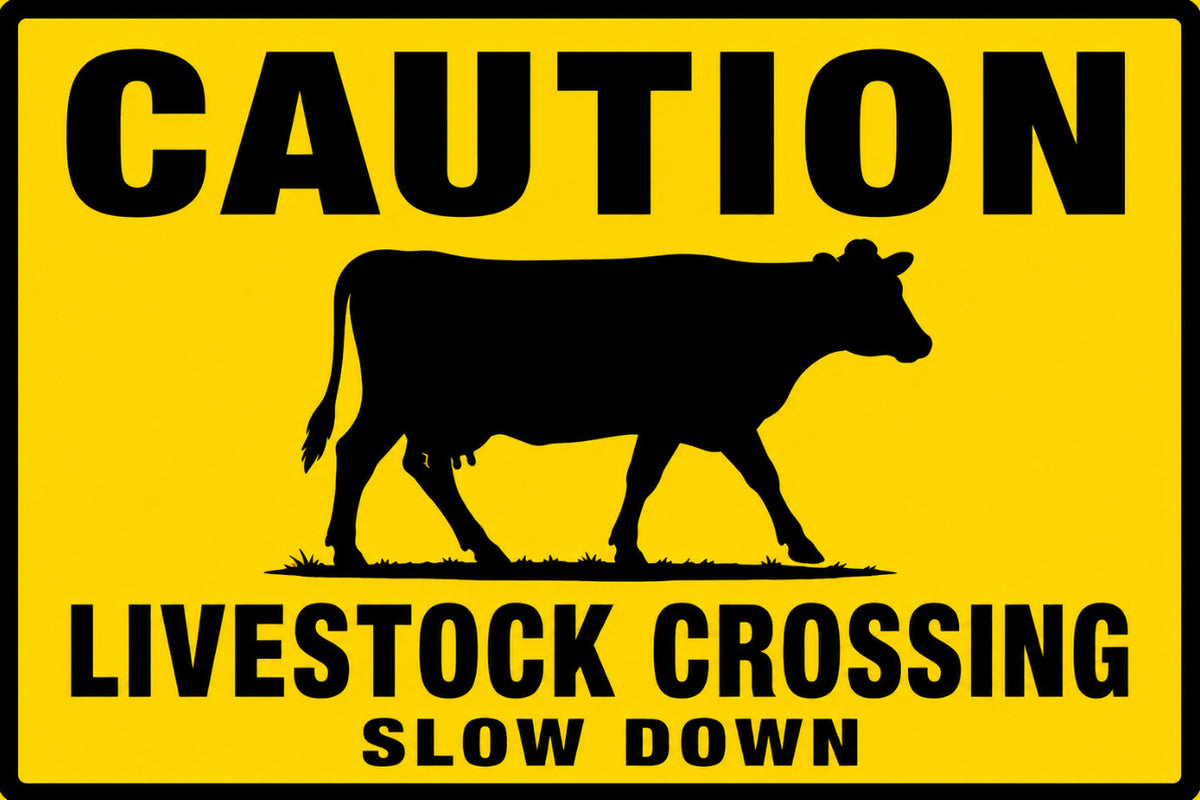 Caution Livestock Crossing Slow Down 4x6 vinyl sticker