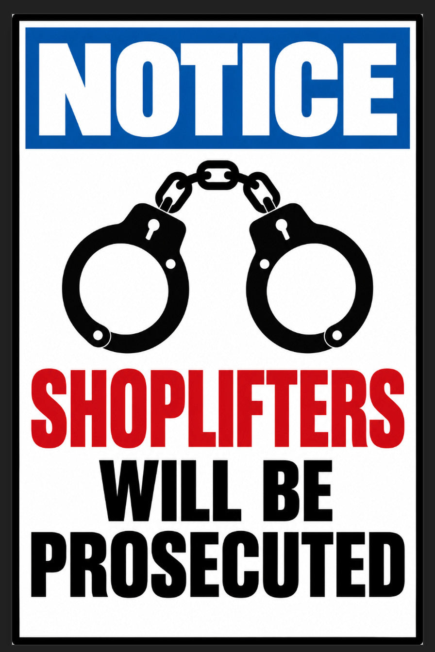Notice Shoplifters Will Be Prosecuted Retail 4x6 vinyl sticker