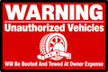Warning Unauthorized Vehicles Booted And Towed 4x6 vinyl sticker