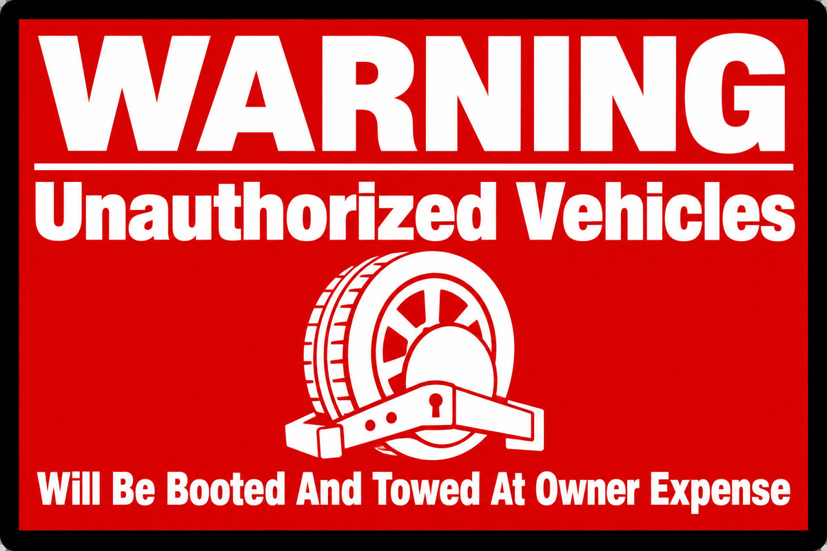 Warning Unauthorized Vehicles Booted And Towed 4x6 vinyl sticker